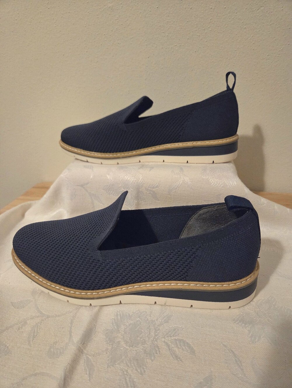 Navy Knit Slip On Loafers